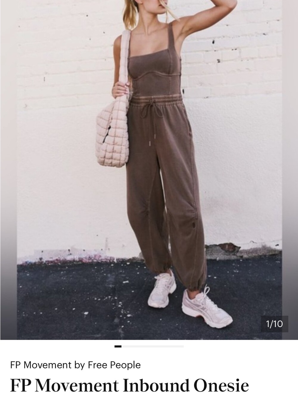 Free People Taupe Drawstring Onesie Jumpsuit